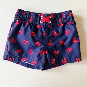 Navy Crab Print Baby Swim Trunks